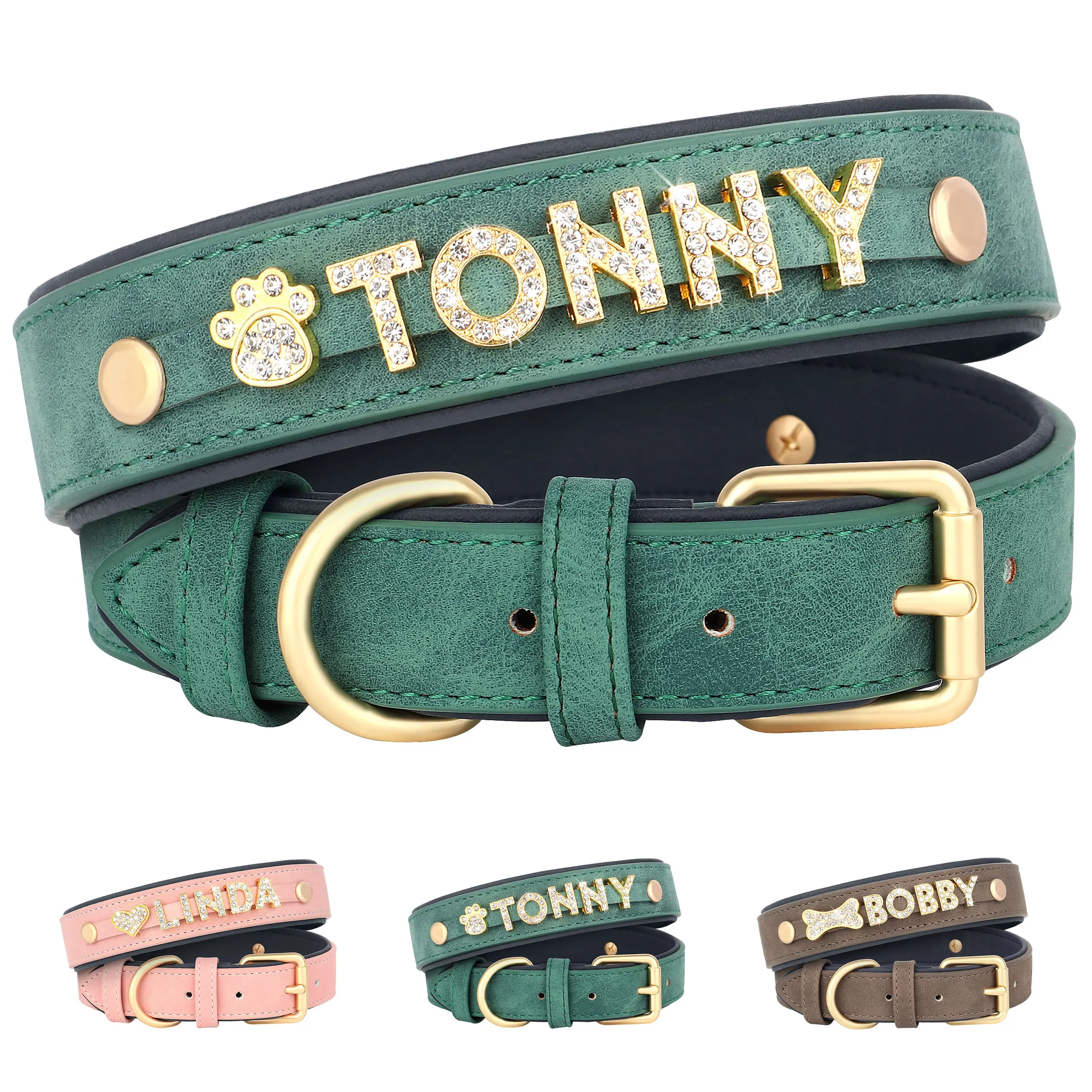 Collar de perro suave personalizado de cuero PU, collares de identificación para cachorros y gatos, accesorio para perros pequeños y medianos con dije de diamantes de imitación gratis, Chihuahua