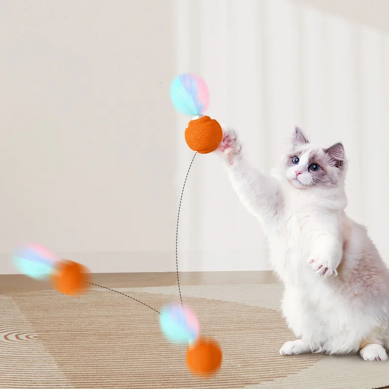 Pelota para gatos con plumas, juguetes para gatitos, pelota con sonido, ejercicio interactivo hinchable, herramienta de entrenamiento de entretenimiento para gatos de interior - imagen 2