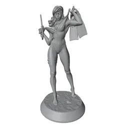 Figura impresa 3D gris niña nadando decoración sin montar ni pintar