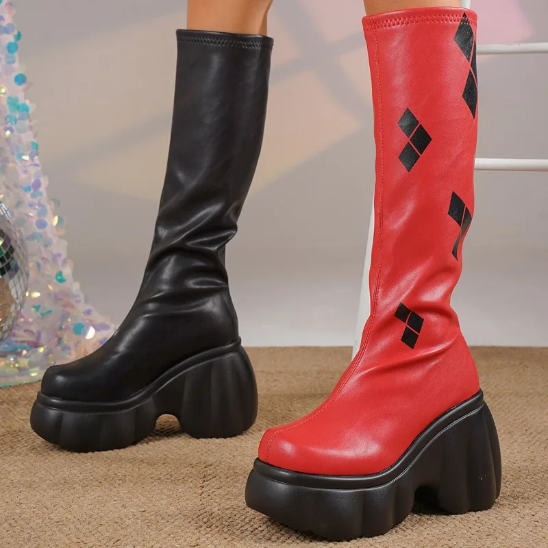 Botas altas con tacón de bloque y plataforma para mujer, botas antideslizantes impermeables con suela suave y punta redonda - imagen 5