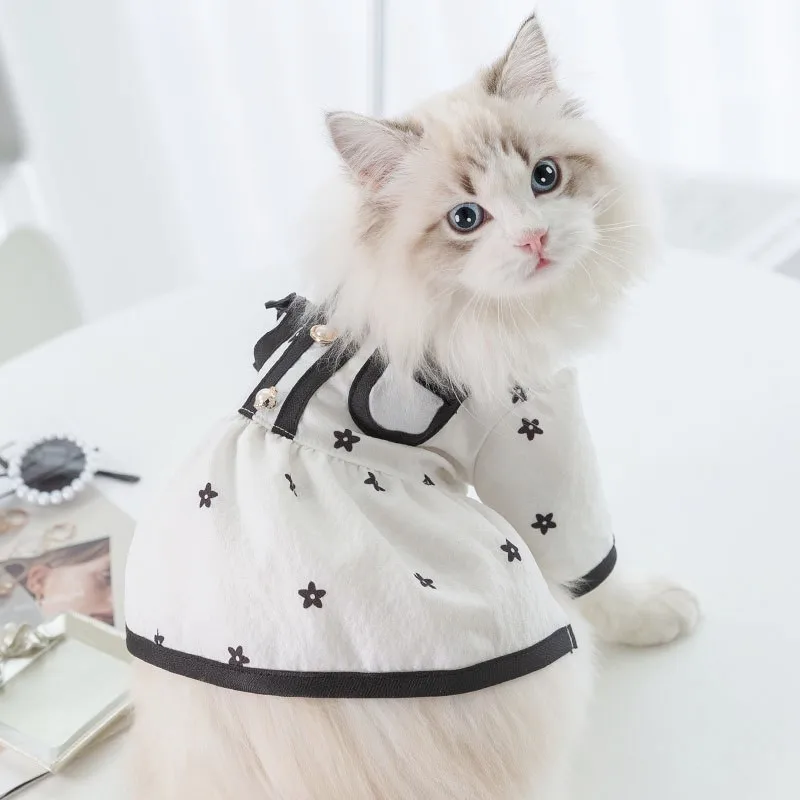 Ropa para perros pequeños, vestido de verano para cachorros, falda con estampado de gato, bichón, Chihuahua, blanco y negro, vestidos transpirables para mascotas - imagen 4