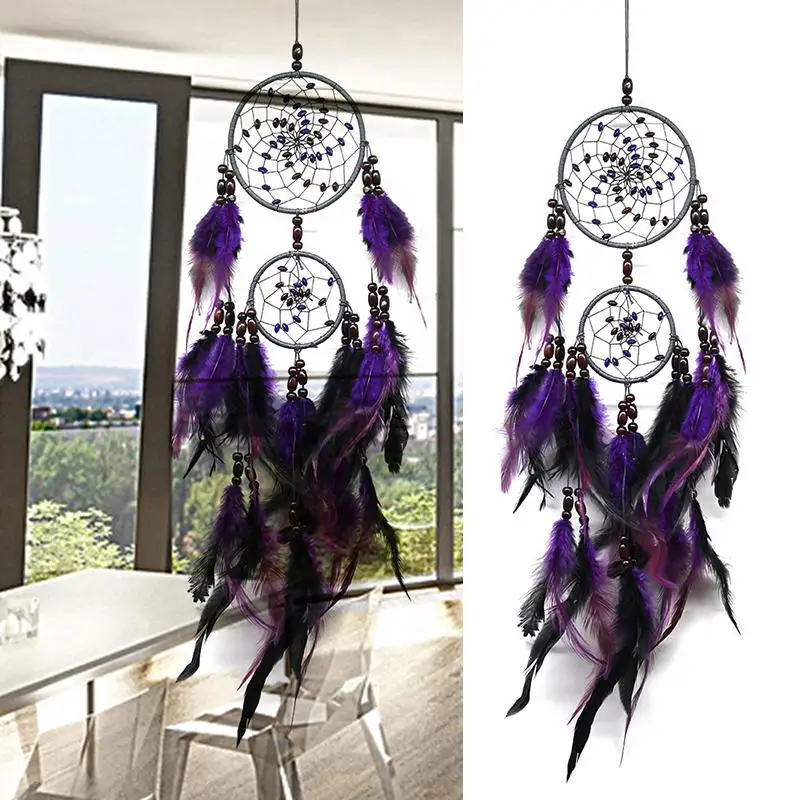 Atrapasueños de plumas púrpuras hecho a mano, atrapasueños indio, red para colgar en la pared, decoración del hogar, regalo BW, novedad - imagen 2