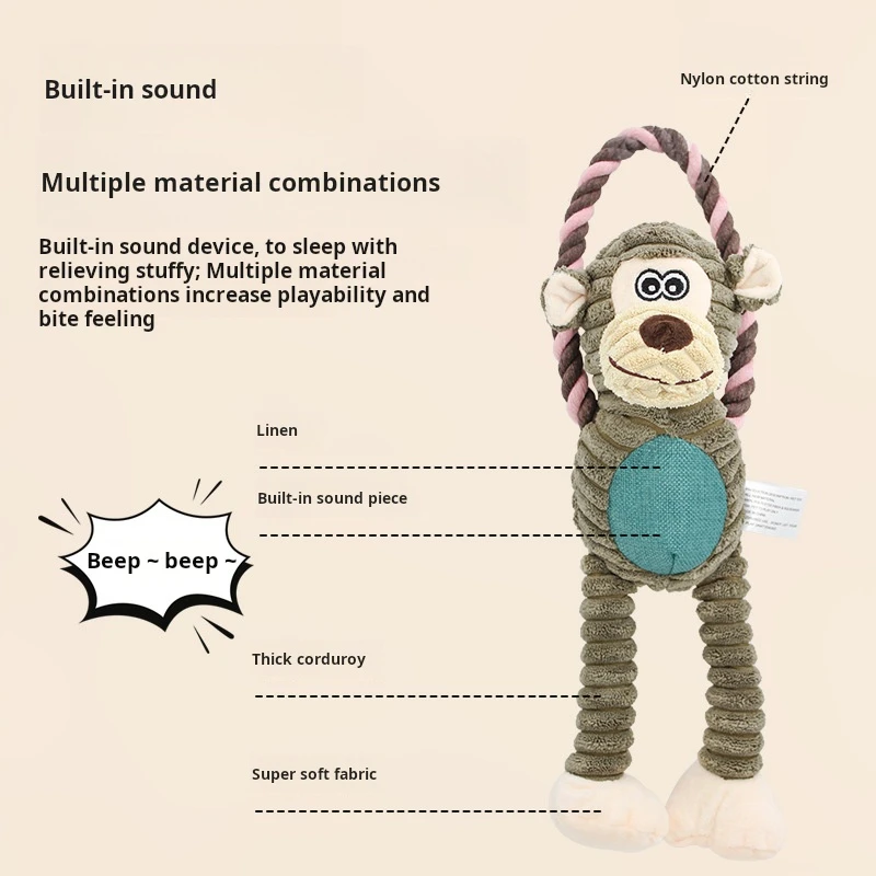 Juguete interactivo de peluche para mascotas, mono, León, elefante, cuerda de algodón de nailon, anillo de tracción, resistente a mordeduras, suministros de juguetes para mascotas - imagen 2