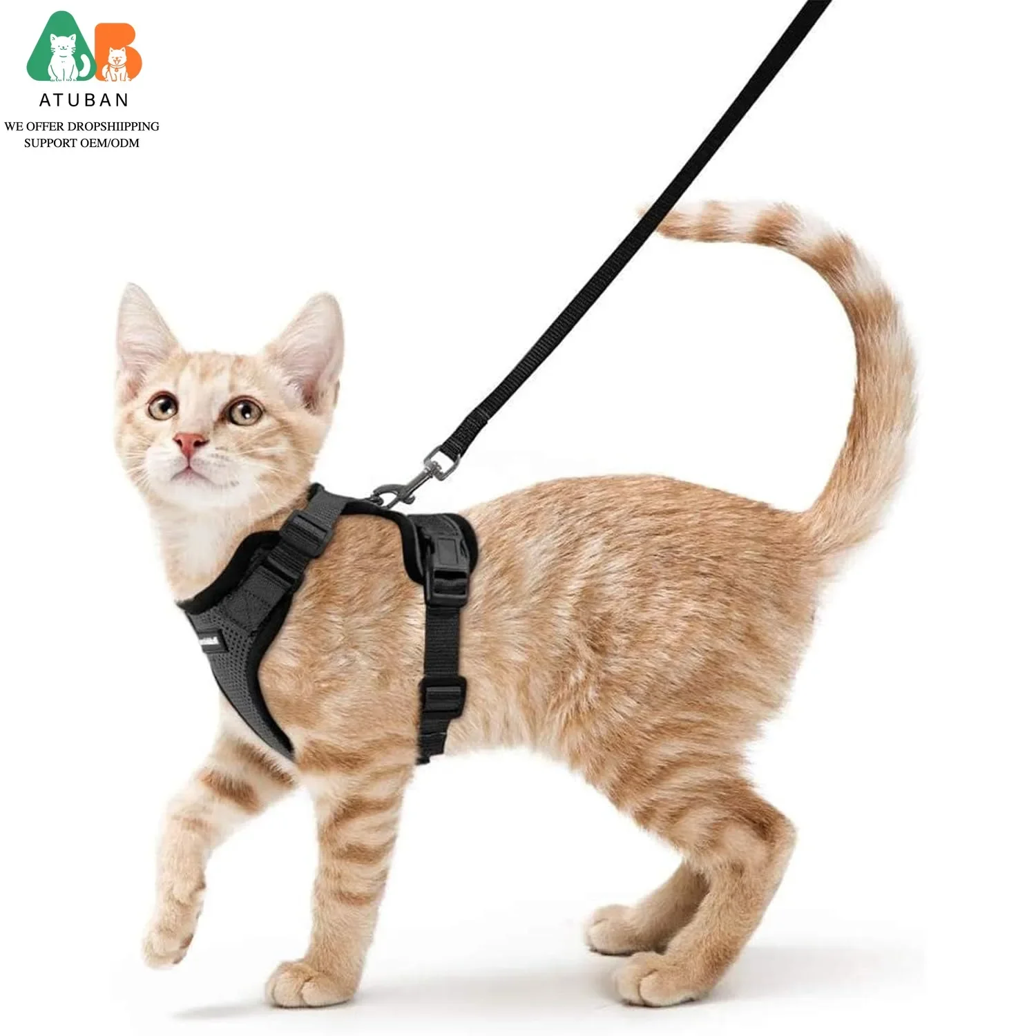 ATUBAN Arnés y correa para gatos para caminar, arneses de chaleco ajustables suaves a prueba de escape para gatos, reflectantes transpirables de fácil control - imagen 2