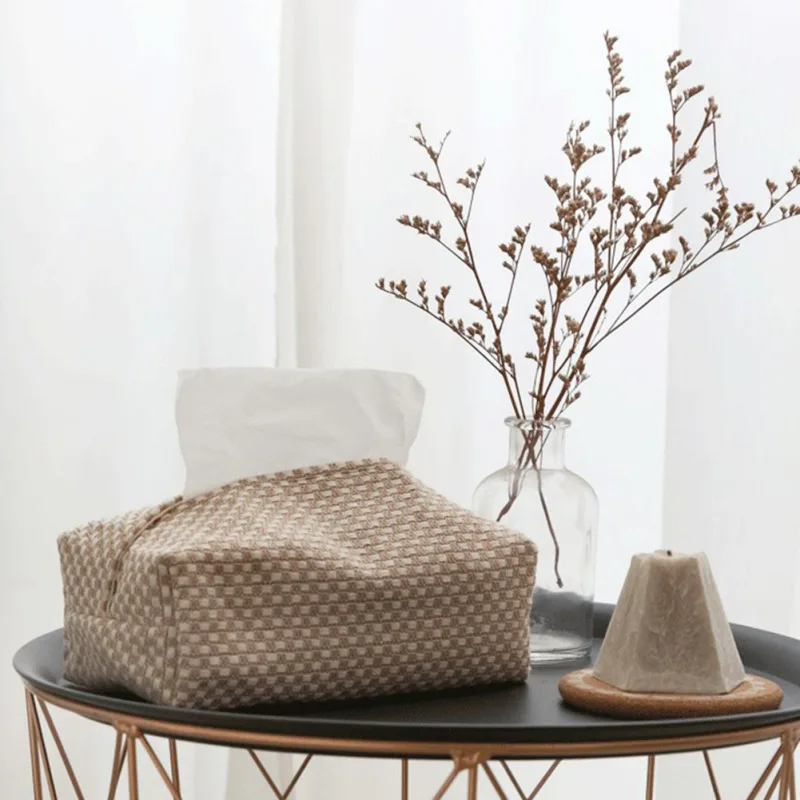 Caja de pañuelos de Yute Natural para el hogar, dispensador de papel de mesa de lino y algodón, estuche de pañuelos de arte para coche, soporte para servilletas, bolsa de almacenamiento - imagen 4