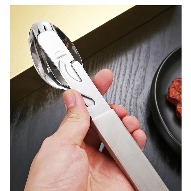 Juego de cubiertos y cucharas de acero inoxidable, tenedor portátil para exteriores, cuchillo, Picnic, 4 Uds., juegos de vajilla para acampar, senderismo y viajar - imagen 4