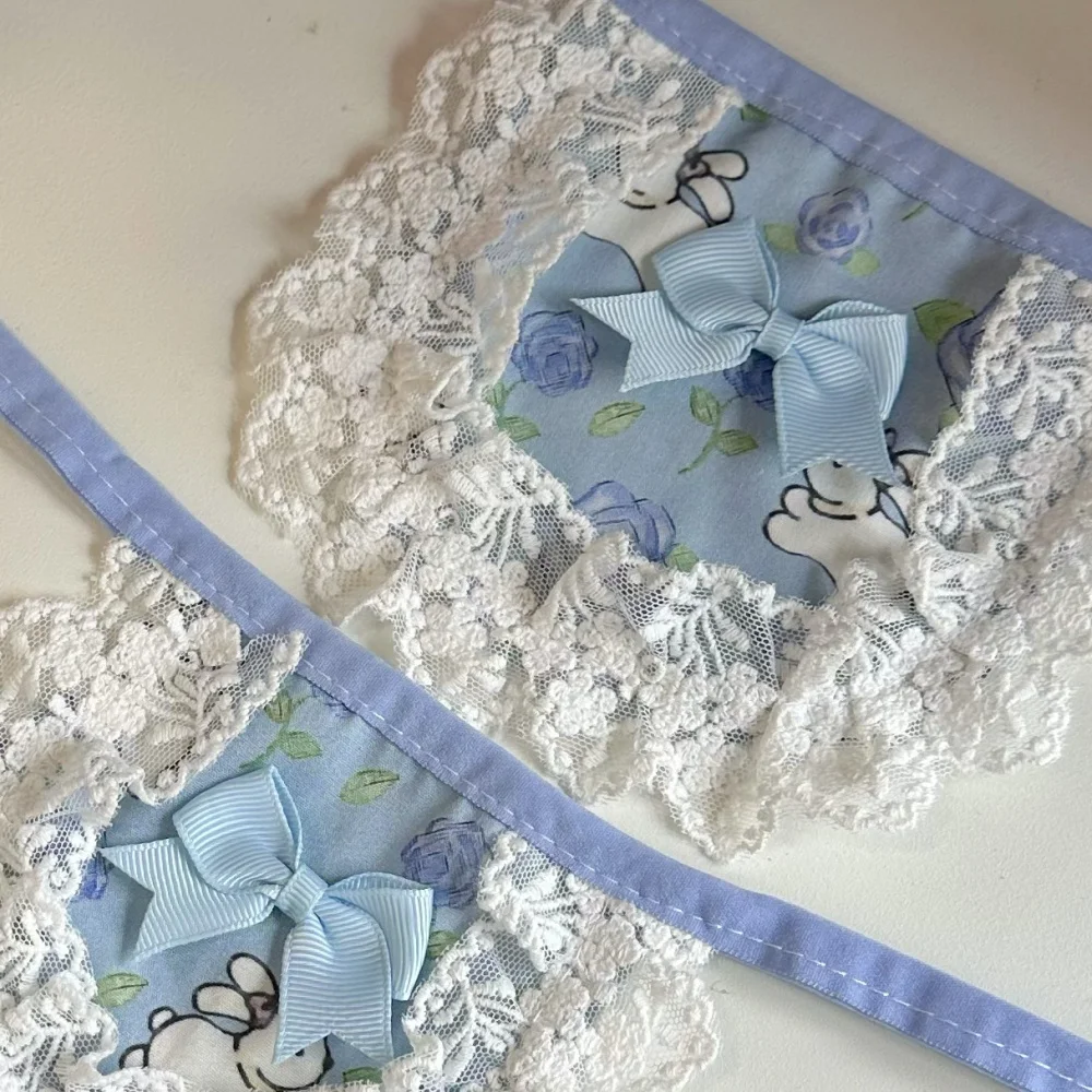 Babero de encaje blanco y azul con lazo de cuerda para gatitos, perros, toalla de Saliva azul de algodón suave para gatos sin pelo en verano y primavera - imagen 5