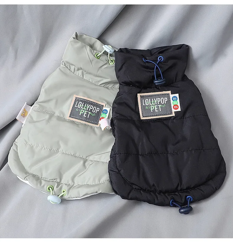 Camiseta sin mangas cálida de dos patas para perros pequeños, chaleco informal con cuello alto y botón a presión, chaleco para mascotas, abrigo para invierno, ropa para cachorros saliente - imagen 5