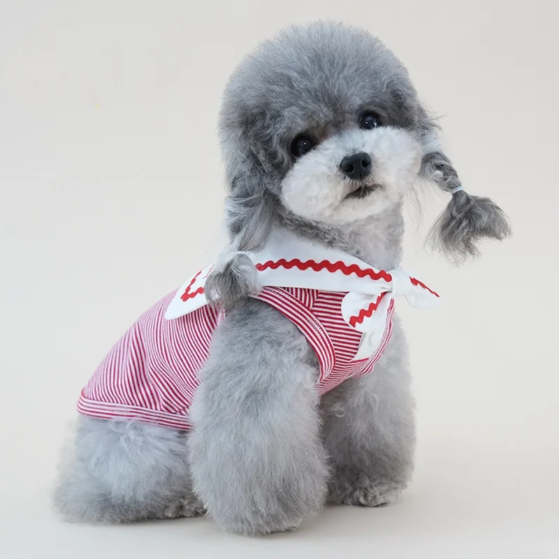 Camisa marinera transpirable de algodón para perro pequeño con rayas azules - imagen 5