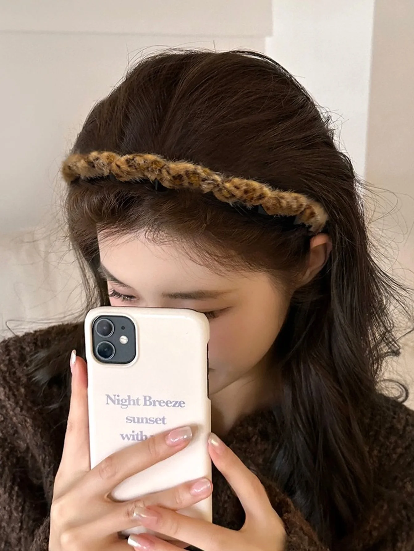 Diadema frontal con estampado leopardo