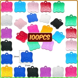 100 Uds. Etiqueta de aluminio con forma de cabeza de perro, etiqueta de identidad de Metal para mascotas, colgante de Collar con personalidad, accesorios de regalo para gato