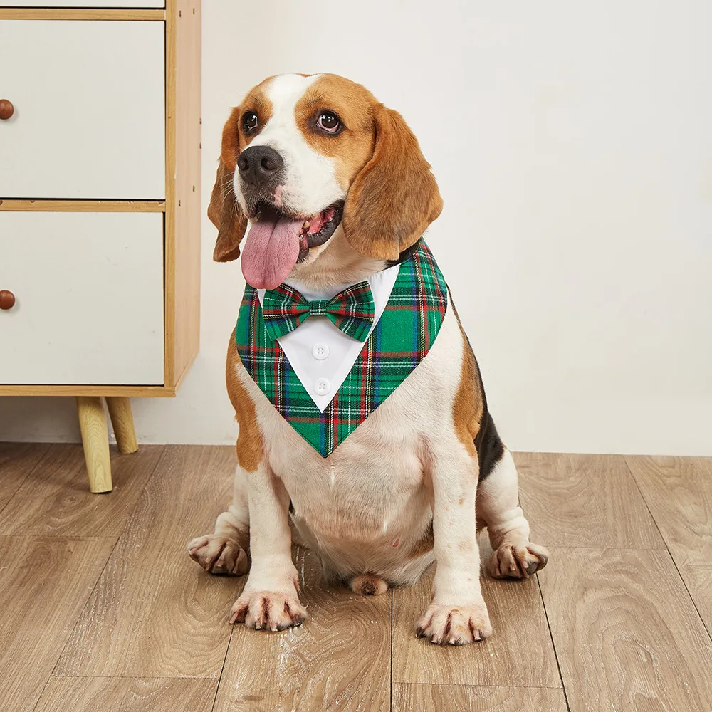 Pañuelos a cuadros para mascotas de alta calidad para perros pequeños y medianos, bufanda triangular para perros grandes con lazo, accesorios para Baberos Beagle Labrodar - imagen 3