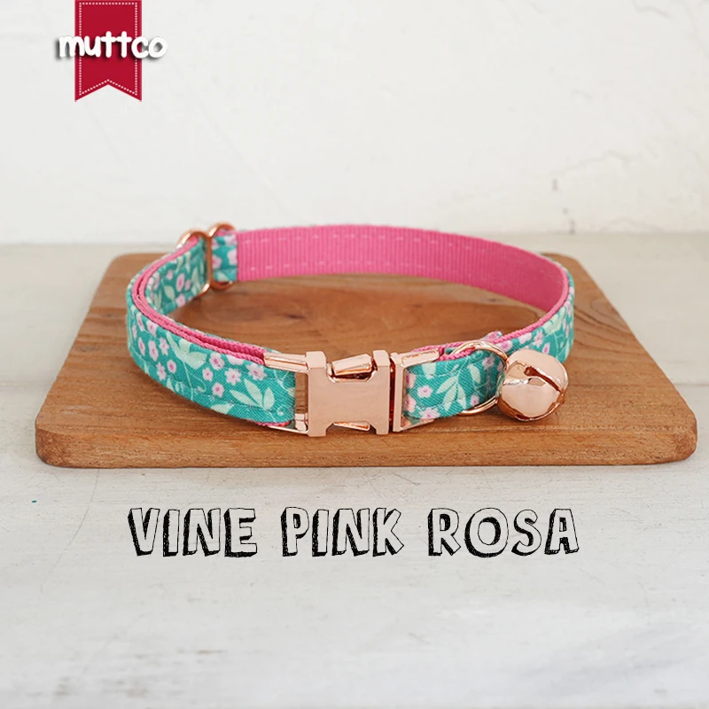 MUTTCO, venta al por menor, hermoso diseño de patrón de flores, hecho a mano, collar de rosa rosa de CINE, diseño único, collar de gato, 2 tamaños UCC163