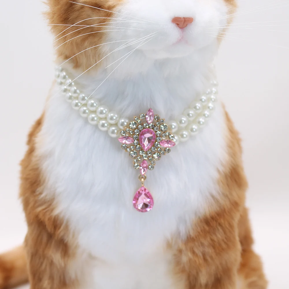 Collar de perlas con diamantes imitación para perros pequeños y gatos - imagen 5