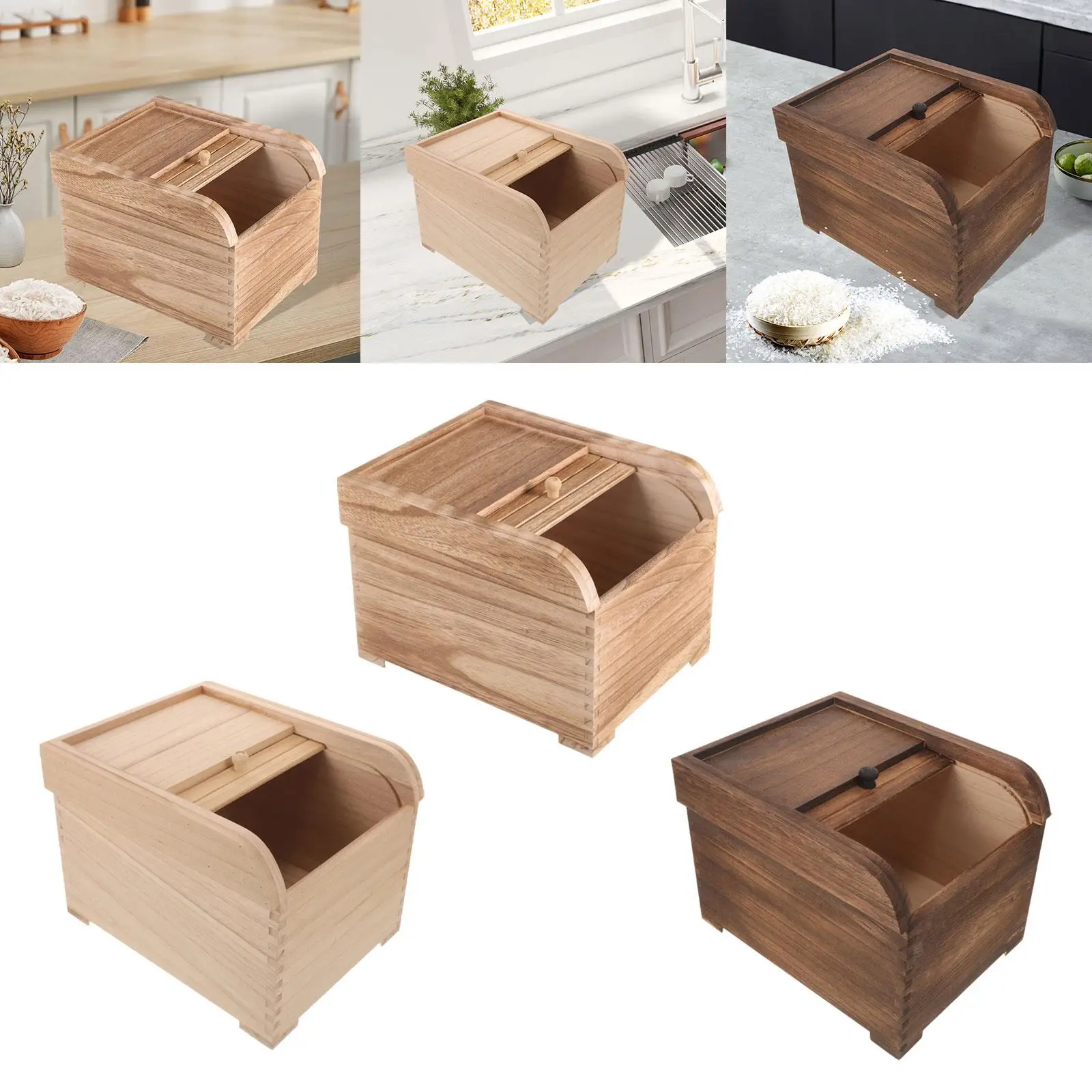 Rice Storage Container Dry Storage Rice Container Box Rice Dispenser Wood Food Container for Cereal Grains Flour Beans Rice
