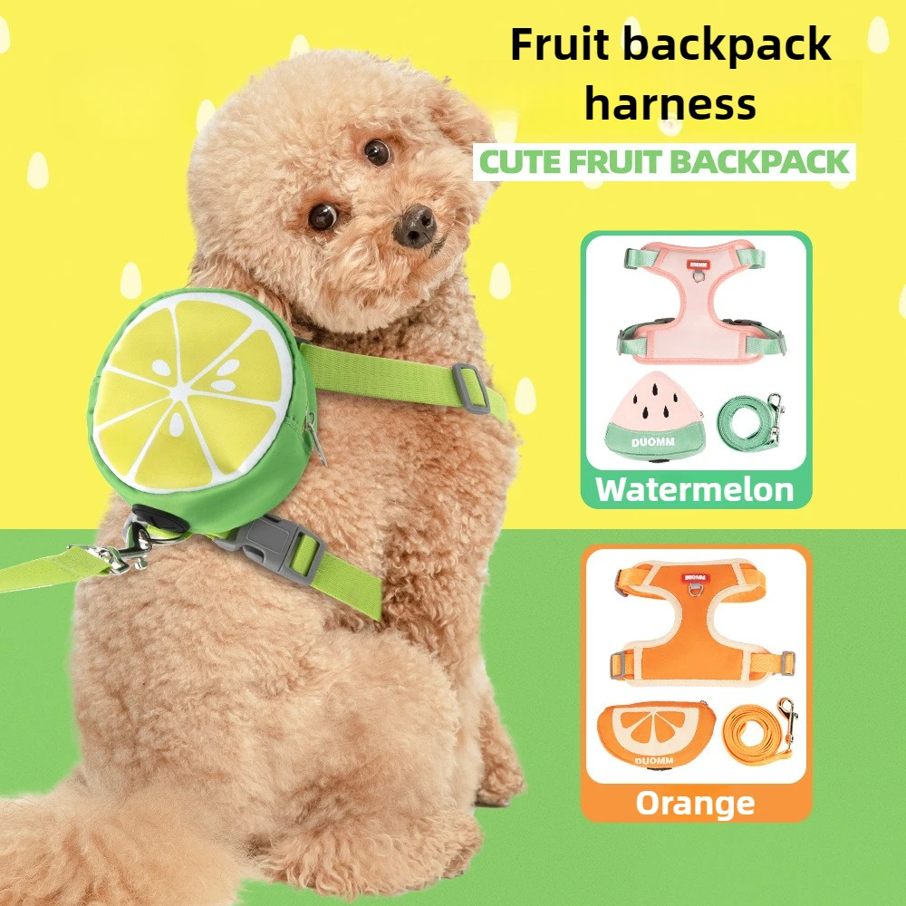 Mochila para mascotas con diseño de frutas, correa para caminar para perros y cachorros pequeños, suministros para mascotas
