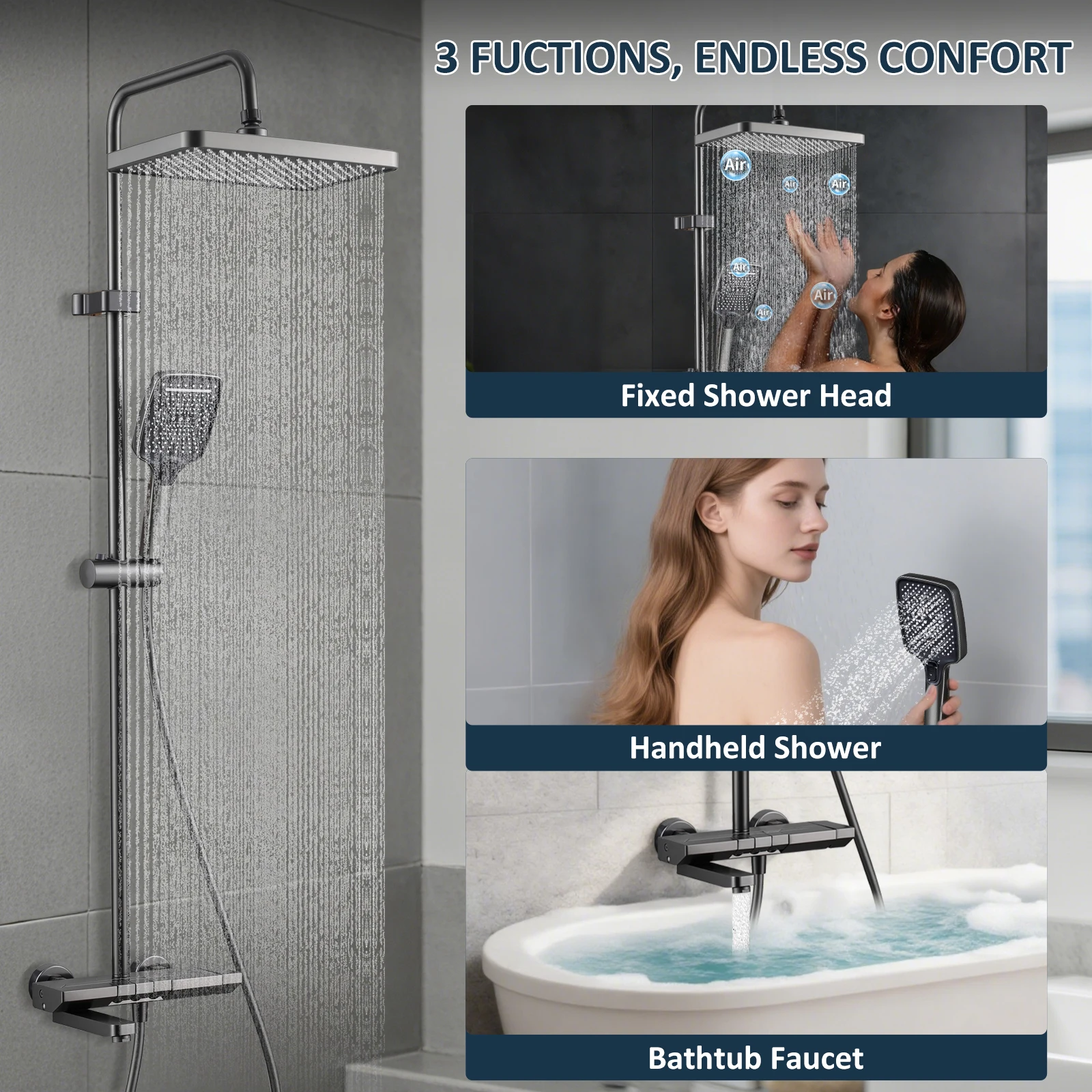 Juego de grifería de baño Caño plegable 180 °   caño giratorio Estilo minimalista premium Incluye columna de ducha y cabezal de ducha - imagen 2