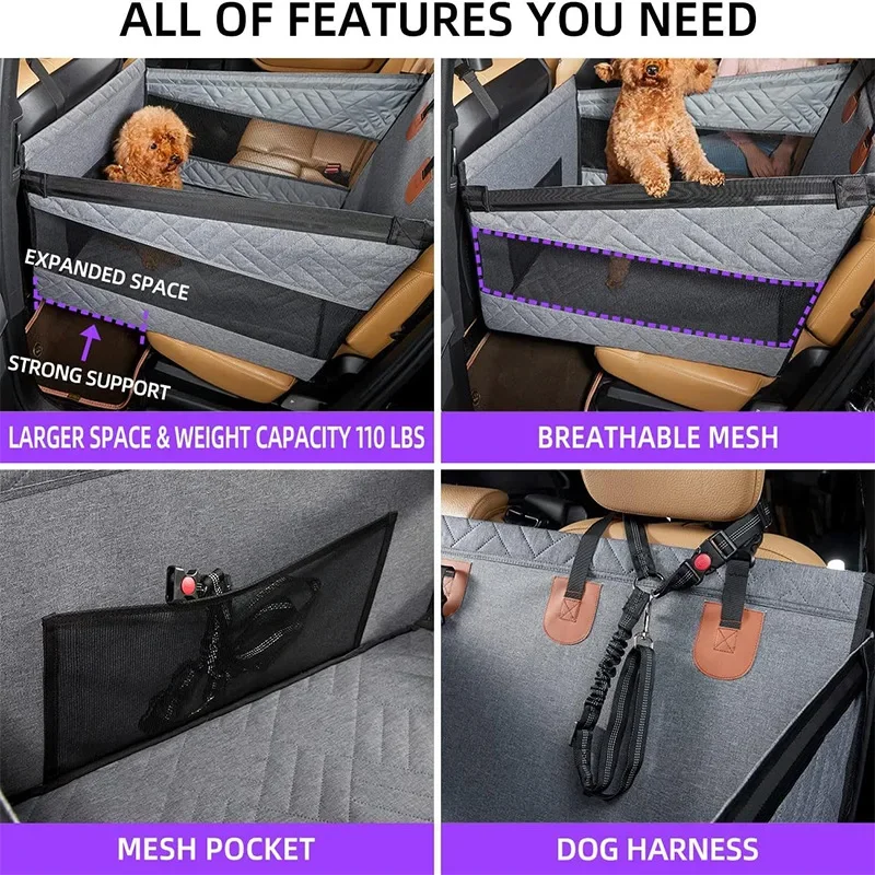 Asiento de coche para perros pequeños a grandes, extensor de asiento trasero para nido de mascotas, hamaca impermeable para perros con bolsillo de malla - imagen 2