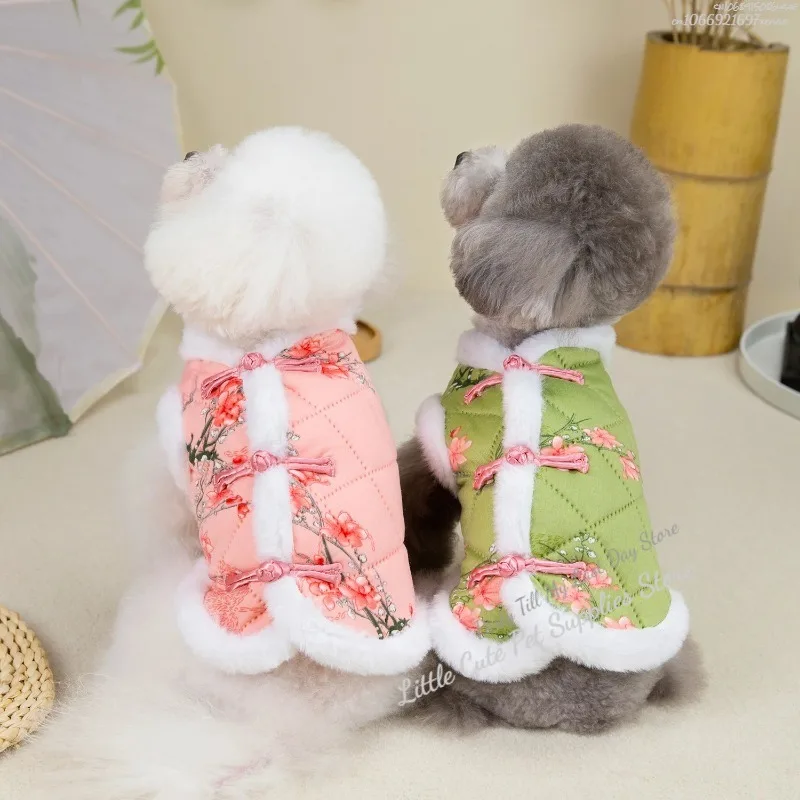 Traje Tang para perros de estilo chino de Año Nuevo, chaleco cálido para mascotas, ropa para Festival, chaqueta de invierno para perros pequeños, trajes de disfraz para perros - imagen 4