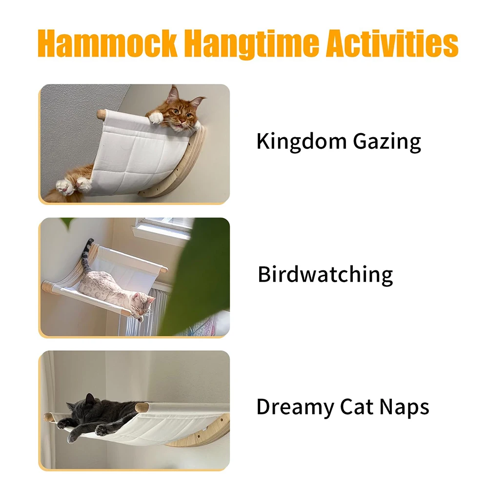 Hamaca de pared para gatos, muebles de cama para gatos montados en la pared con estantes y perchas estables para dormir, jugar, escalar y descansar - imagen 3