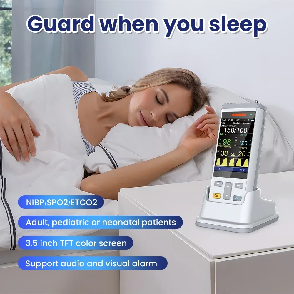 PC100E Monitor de paciente portátil de 3 parámetros para adultos y niños recién nacidos SpO2 NIBP ETCO2 monitoreo de signos vitales - imagen 5