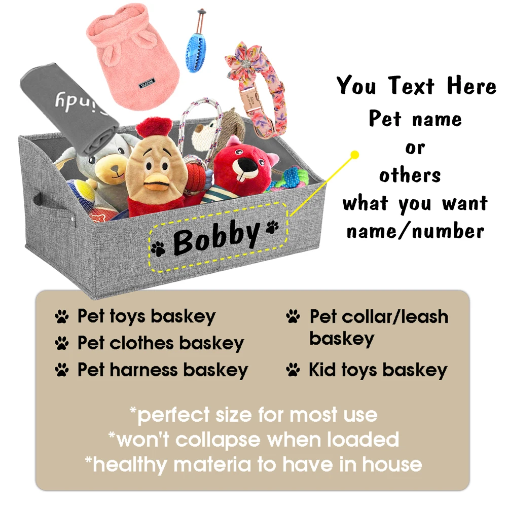 Caja de almacenamiento de juguetes personalizada para perros y gatos, cesta plegable con estampado gratuito de nombre y pata, cestas organizadoras para mascotas, suministros para mascotas - imagen 5