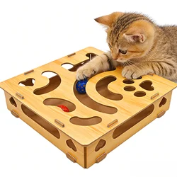 Caja de enriquecimiento de lima de uñas para gatos de interior con bola, tablero rascador de uñas para mascotas y caja de golosinas, juguete autoentrenante para gatos