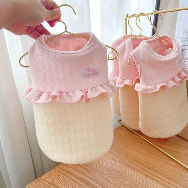 Chaleco sin mangas contrastante para mascotas, abrigo de retazos de encaje para perros y gatos, abrigo Base para perros de peluche, ropa para cachorros, chaqueta para perros, Otoño e Invierno - imagen 2