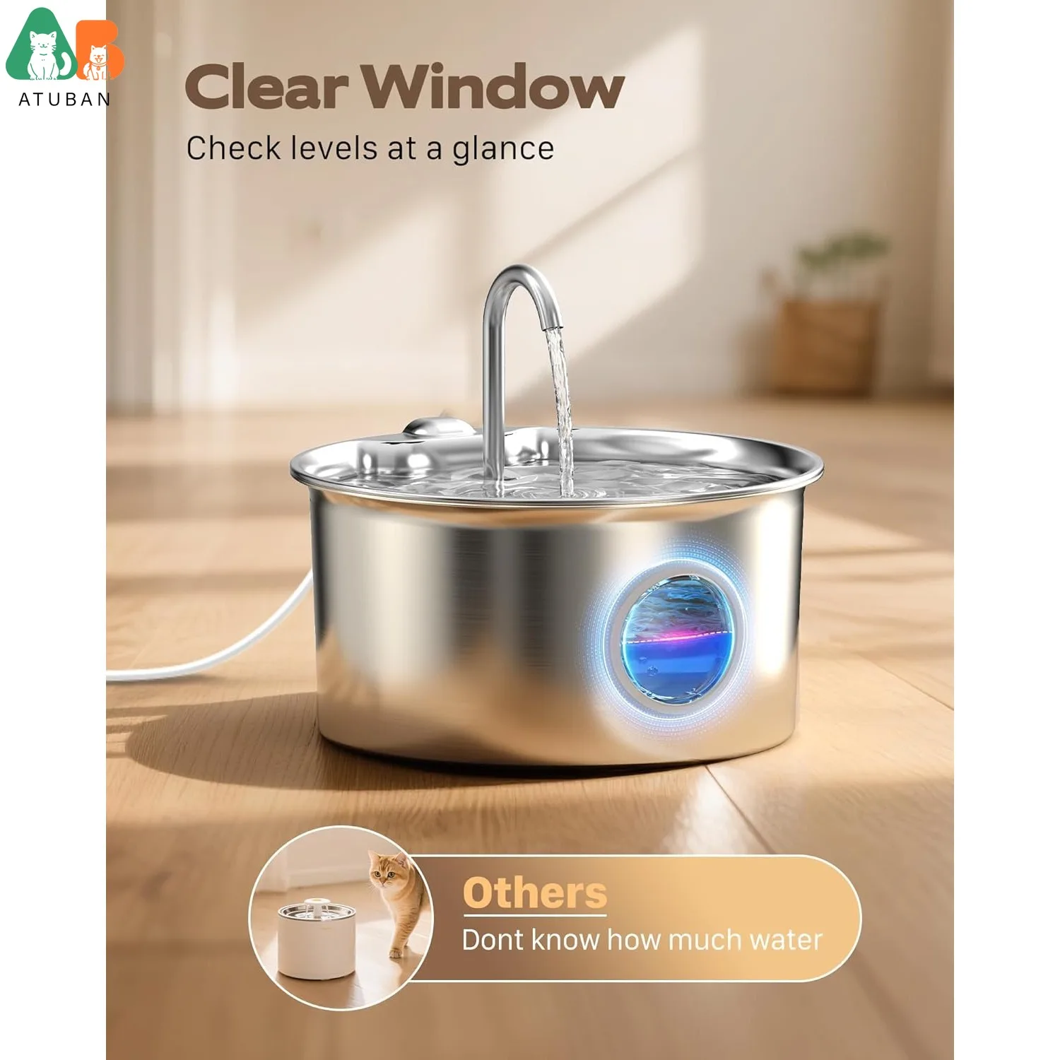 Fuente de agua inoxidable silenciosa para gatos y perros – Bebedero - imagen 5