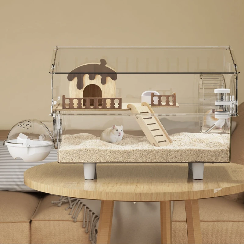 Jaula transparente para hámster, jaulas grandes de lujo para hámster, accesorios para casa escondite con baño, casas con ruedas para hámsteres - imagen 2
