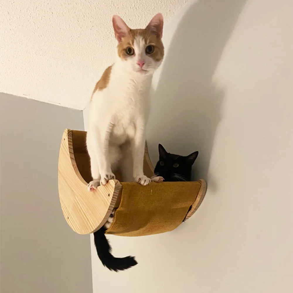 Juego de muebles de madera maciza montados en la pared, marco de escalada para gatos, hamaca, poste rascador, estante con plataforma de salto de Sisal, escalera - imagen 2