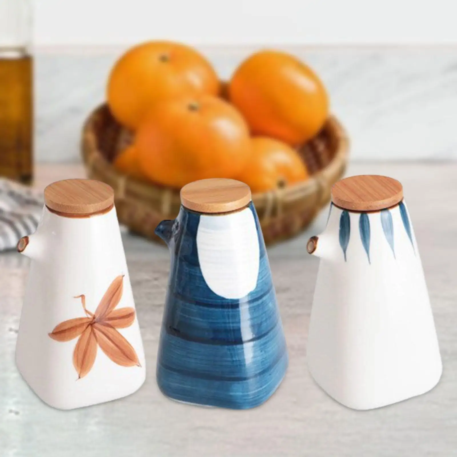 Ceramic Oil Dispenser Bottle 220ml with Lid for Soy Sauce Olive Oil Vinegar