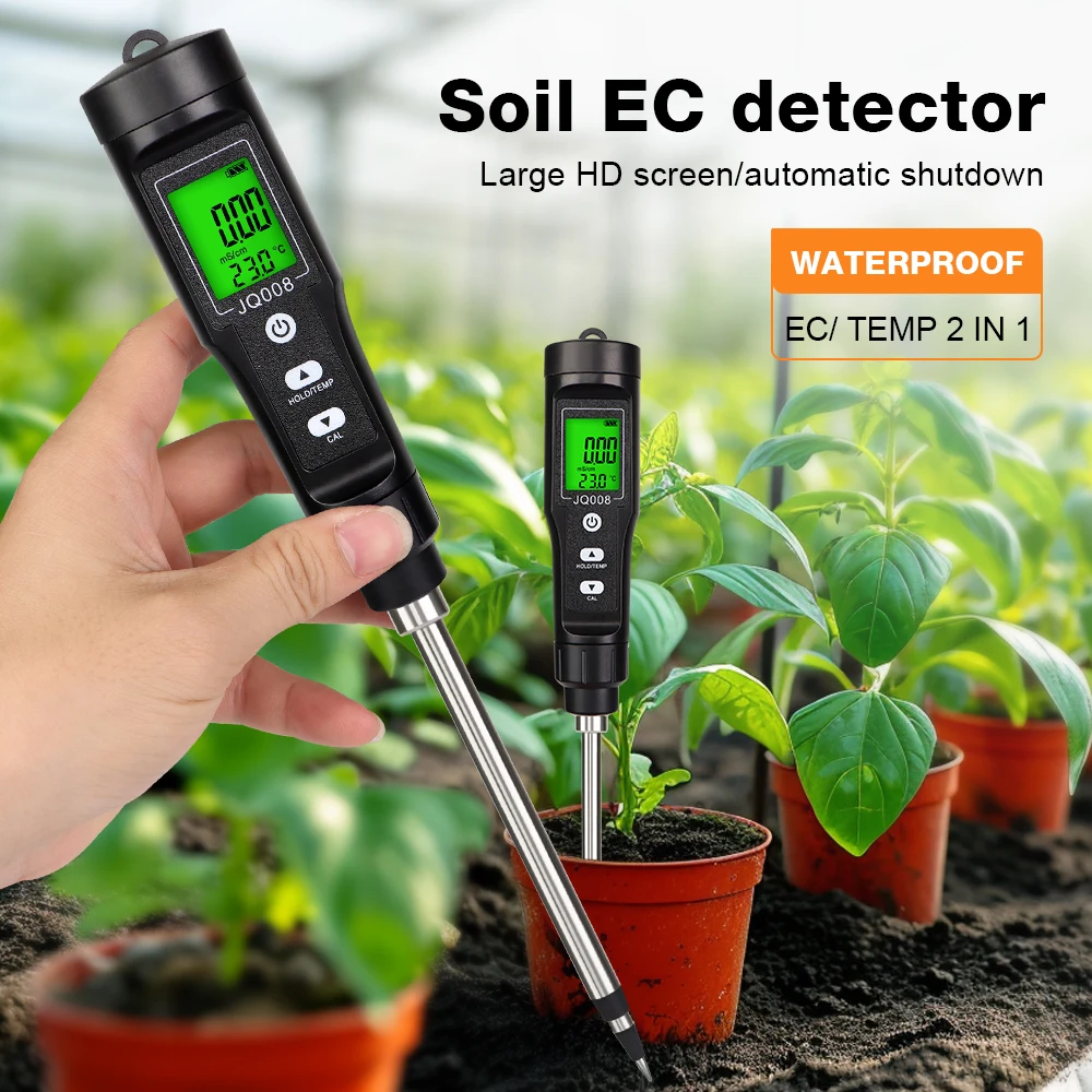 Medidor EC de suelo 2 en 1, probador de suelo Digital de mano, Detector de temperatura EC multifunción, analizador EC de suelo retroiluminado para jardín e invernadero - imagen 3