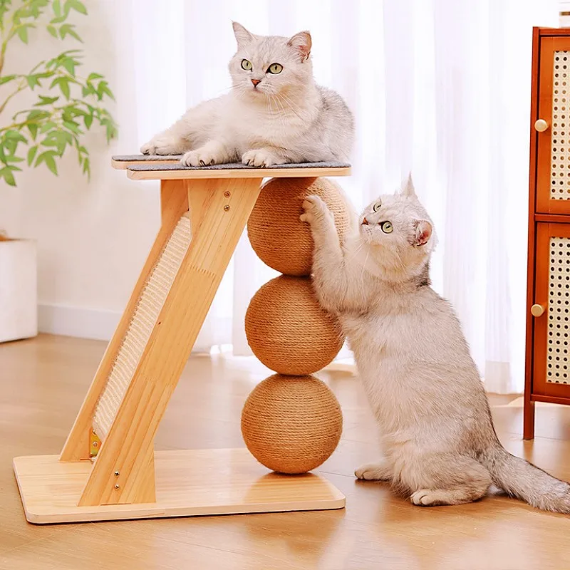 Marco escalada para gatos de madera maciza con rascador sisal y torre - imagen 2