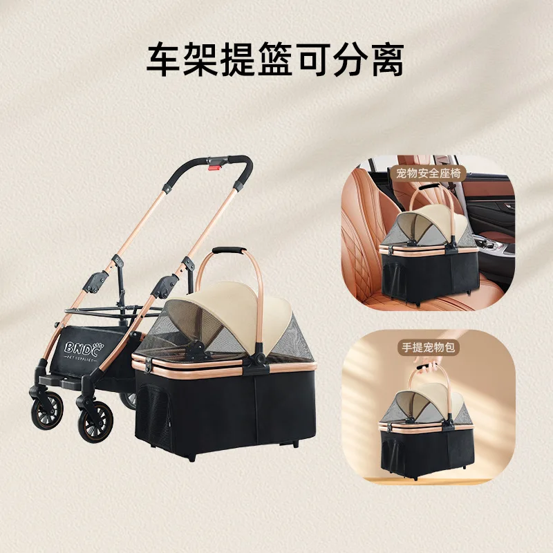 Carrito Plegable Con Cesta Desmontable Para Perros Y Gatos - Comodo - imagen 2