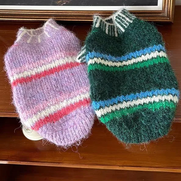 Pet Autumn and Winter Striped Vest Warm High Neck Sweater Small Dog Schnauzer Cat Coat Dog Clothes for Small Dogs