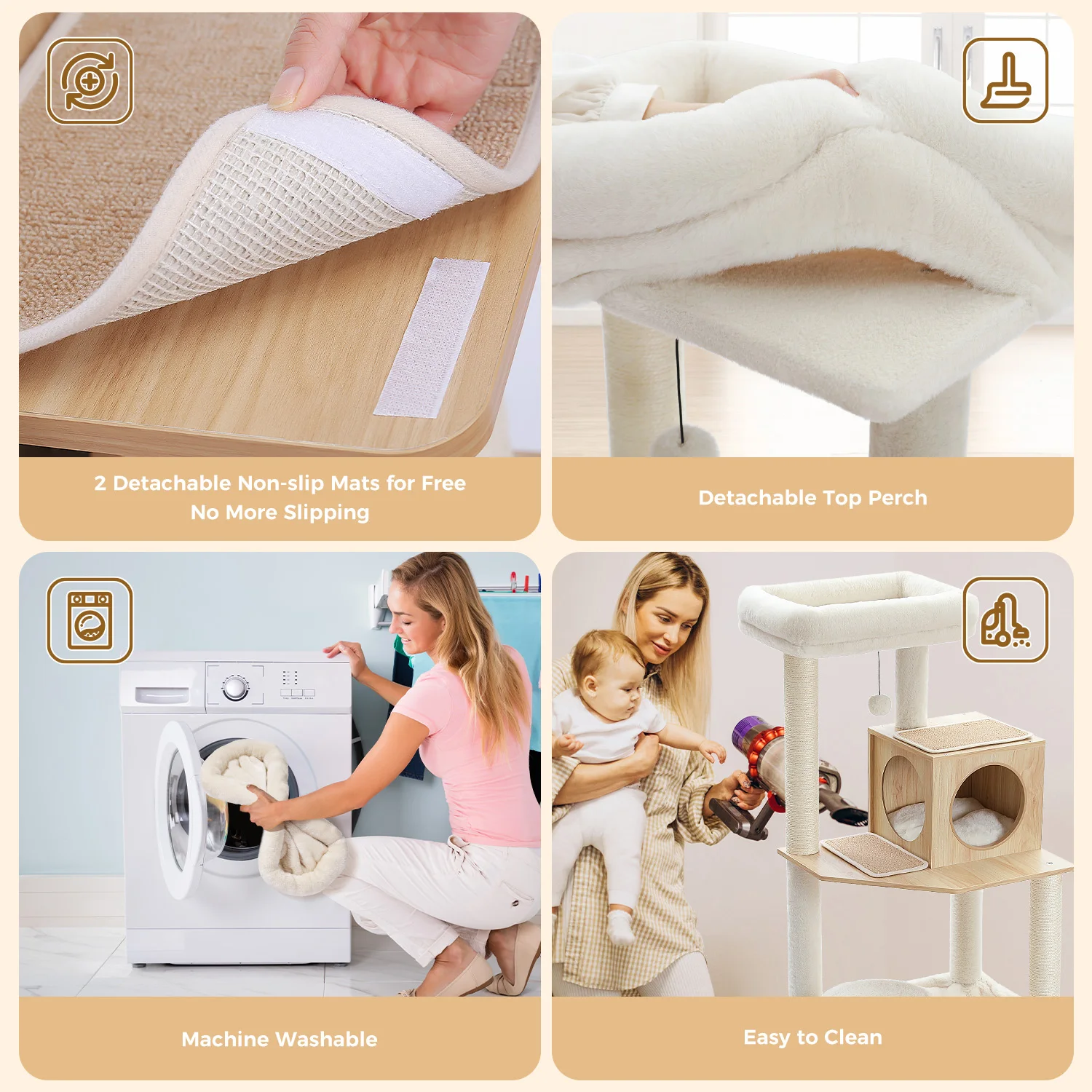 Árbol de madera para gatos con postes rascadores de Sisal, hamaca grande, cama de felpa, torre para gatos moderna de varios niveles, Condo para gatos de interior, juguetes para gatos