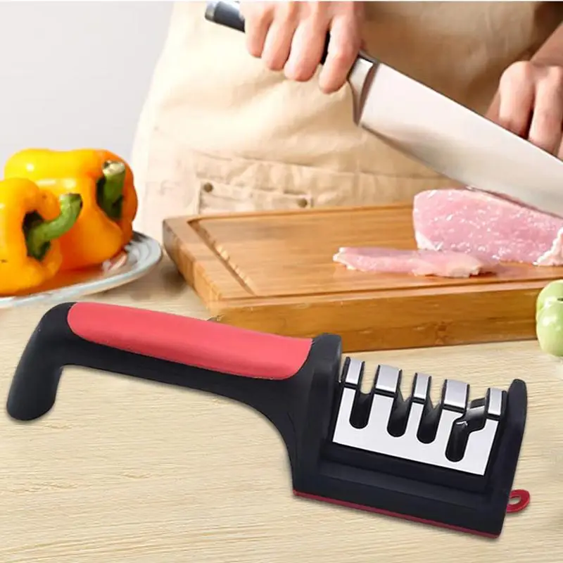 Afilador de cuchillos multifuncional para el hogar, piedra de afilar negra de 4 segmentos para Cocina - imagen 5