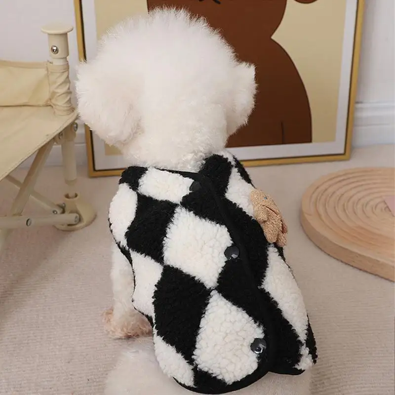 Ropa para perros, chaqueta de lana a cuadros para mascotas para perros pequeños, abrigo cálido de invierno para cachorros, chaleco para Chihuahua Yorkshire Bichon, disfraz, suministros para mascotas - imagen 4
