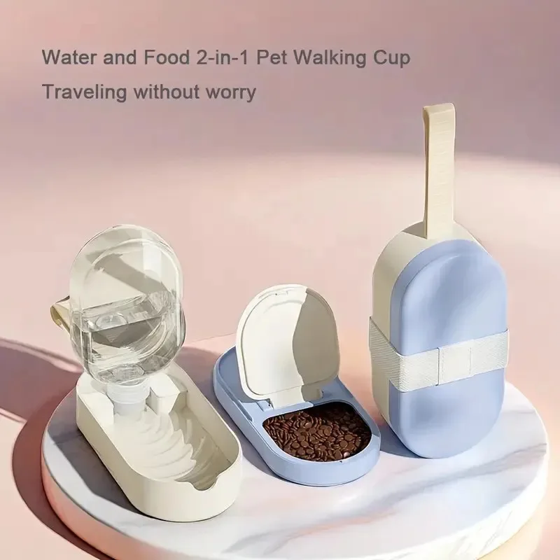 Dispensador portátil de agua y comida para mascotas para gatos, perros, conejos, diseño a prueba de fugas con vaso para beber, ideal para viajes al aire libre y altos - imagen 3
