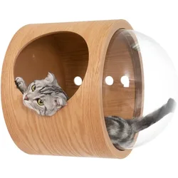 Cama-árbol espacial para gatos y perros; madera y montaje en pared
