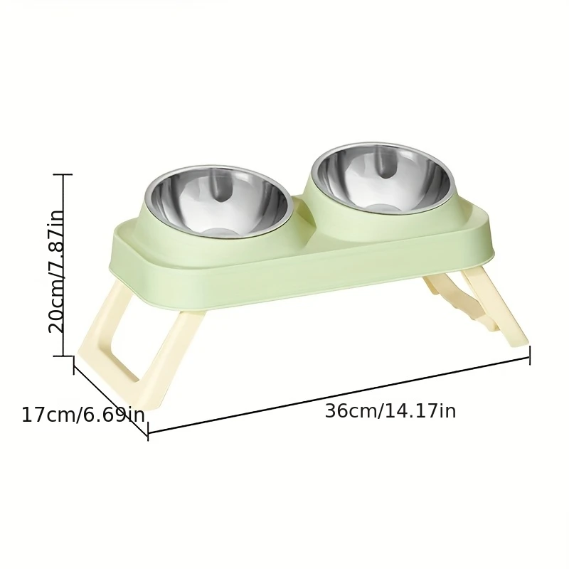 Comedero plegable de plástico/acero inoxidable para gatos, cuenco doble antideslizante para mascotas con soporte, cuenco para beber para gatos elevado, accesorios para gatos