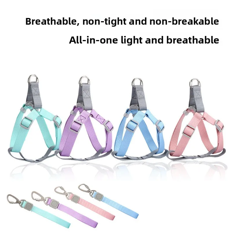 Juego de arnés y correa ajustables para perros Pastel Macaron, chaleco reflectante a prueba de escape sin tirar para perros y gatos con cuerda para caminar al aire libre - imagen 3