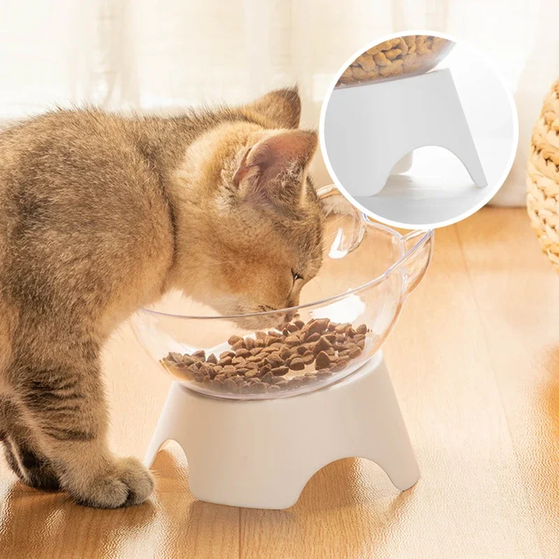 Cuenco de alimentación de plástico transparente para gatos, alimentador de agua y comida para mascotas, soporte elevado, Boca de inclinación, suministros para gatitos - imagen 2