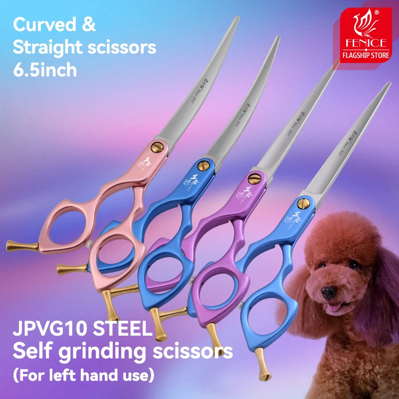Fenice JP VG10 Professiona tijeras autopulidas para mano izquierda 6,5 pulgadas curvadas 35 ° &Tijeras de aseo rectas Tijeras para mascotas para perros - imagen 2