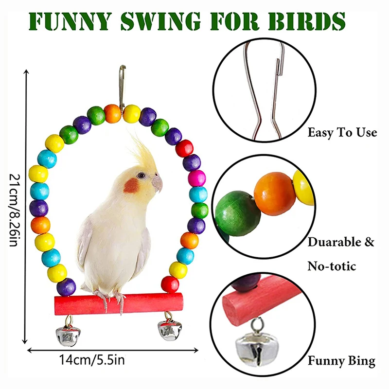 7 Uds. De juguetes para pájaros, juego de juguetes de madera para loros, jaula, accesorios para pájaros, puente de suspensión, cascabeles, suministros para mascotas - imagen 2