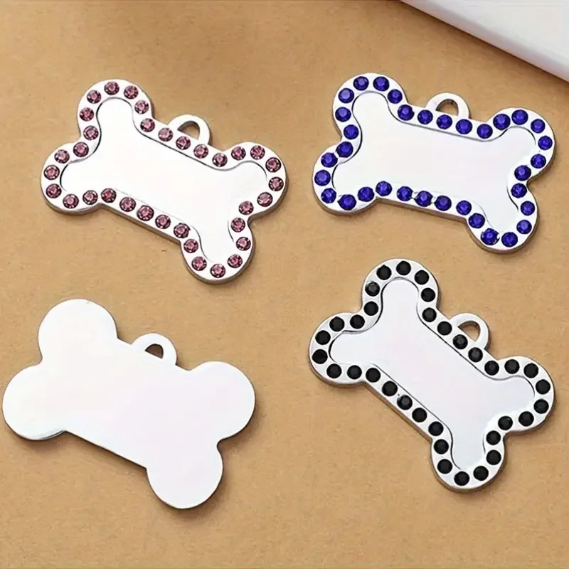 Etiquetas de identificación de mascotas de hueso de aleación de Zinc, diamantes de imitación grabados, nombre, número, dirección, Collar de perro y gato, colgante, Collar para cachorro, accesorios - imagen 5