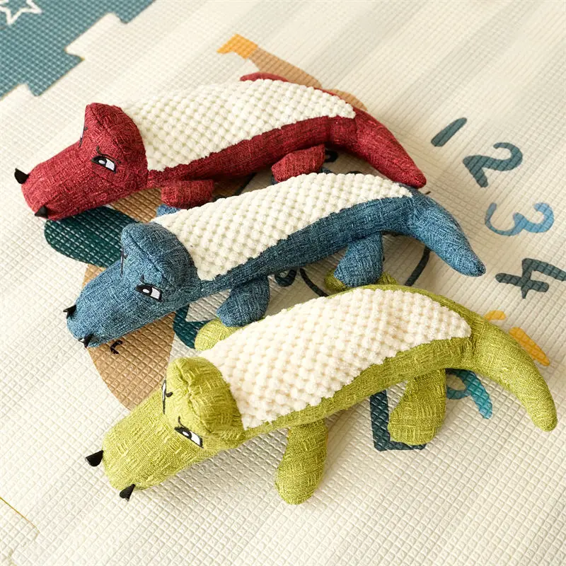 Juguete de peluche para perros y gatos, diseño de cocodrilo de 3 colores, resistente a masticar y chirriante, juguete de dentición Molar para cachorros y gatitos, - imagen 2
