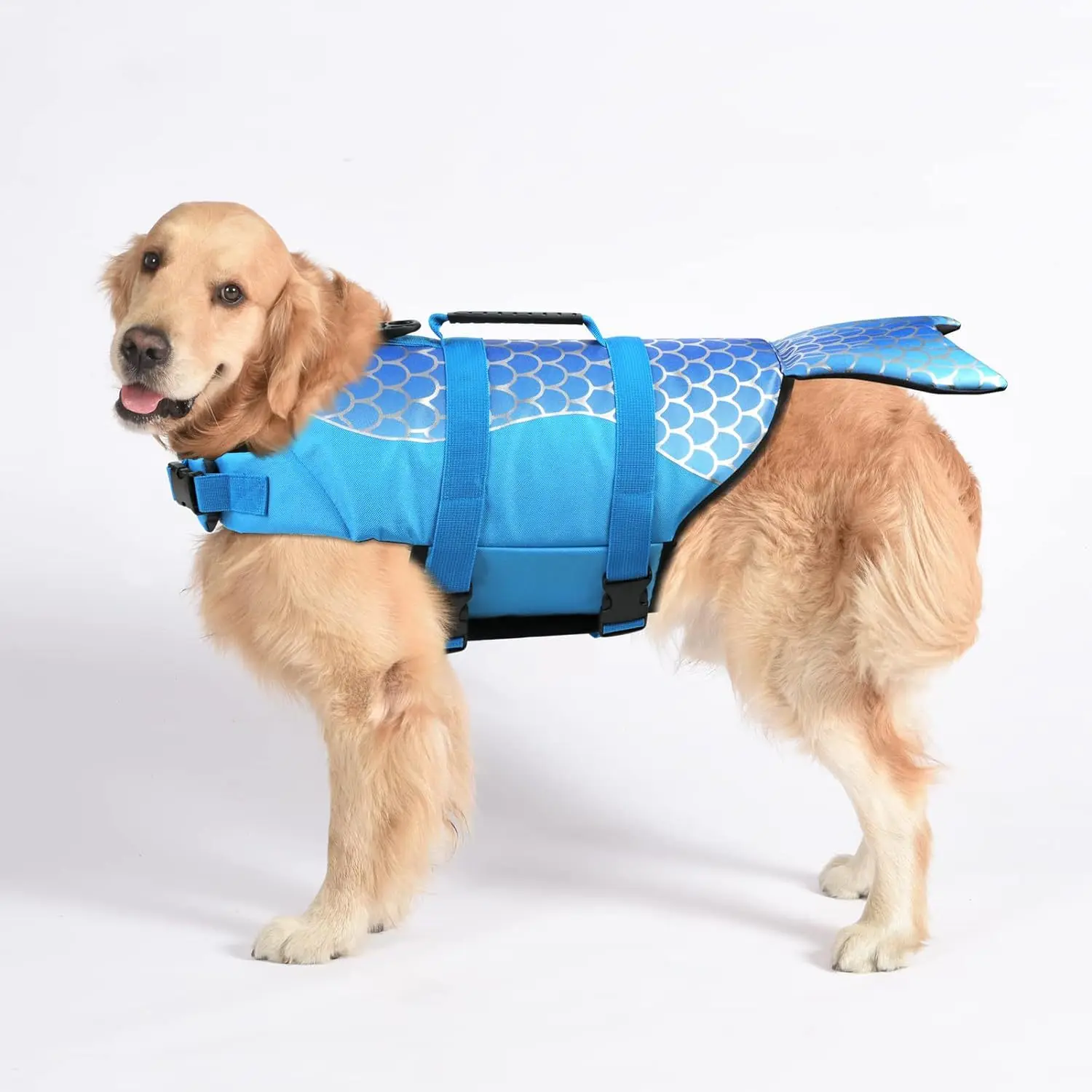 Chaleco salvavidas para perros, súper flotabilidad, sirena, tiburón, para perros pequeños y grandes, traje de baño reflectante seguro para cachorros con asa - imagen 4