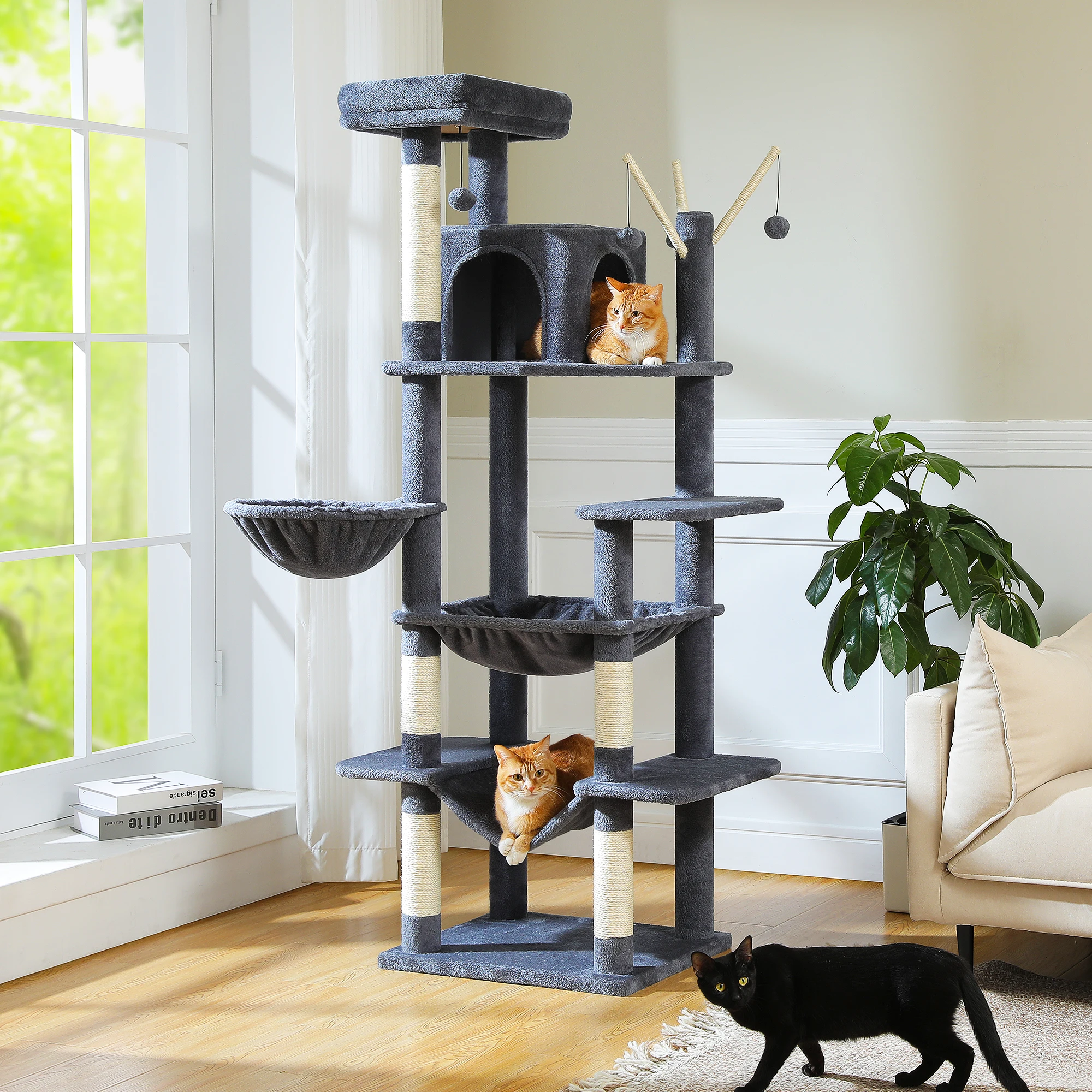 Stable Cat Tree with Natural Sisal Scratching Posts, Soft Hammock & Condo,Spacious Top Perch & Dangling Ball, Cat Tower,Cat Toys - imagen 3